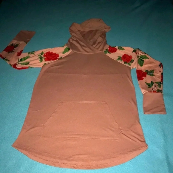 LULAROE hoodie rose floral print pouch pocket soft long sleeve NEW size S - Picture 1 of 8